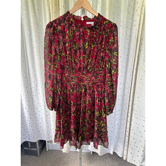 Julia Jordan Peasant Floral Gathered High Ruffle Neck Sheer Sleeves Mini Dress 8 - Picture 3 of 9